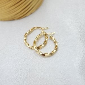 Fine 14k Gold Small Twisted Gold Hoops - 18mm